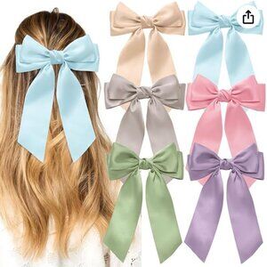 6 Pack Silky Satin Hair Bow Clips NEW